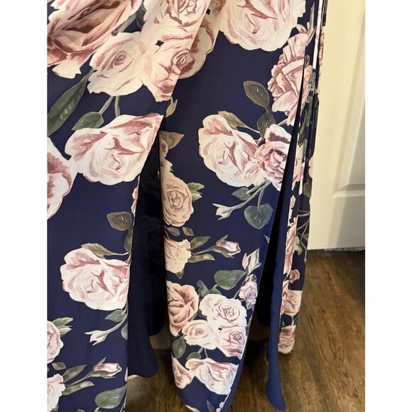 Fame & Partners Maxi Dress Sz 2 Floral True‎ Wrap Navy Bridesmaid Prom Formal - Picture 3 of 16